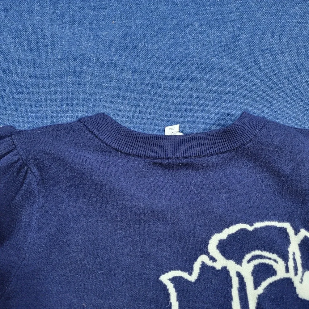 Maeve Anthropologie Maxine Puff-Sleeve Sweater Navy Blue Cream Floral Pattern XL - Picture 10 of 10